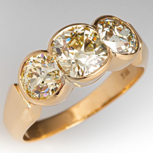 Semi-Bezel 3-Stone Diamond Ring 18K Yellow Gold 1.13ct U-V/SI1 GIA