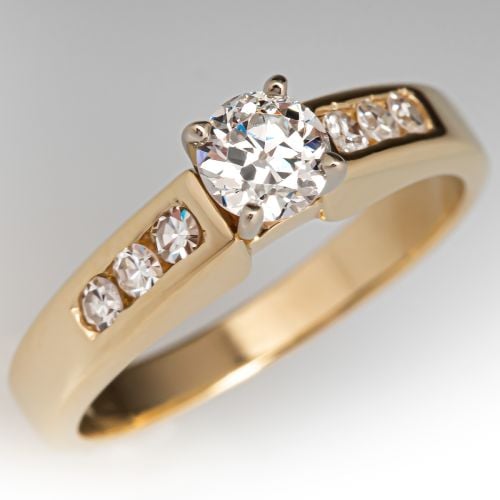 Lovely Old Euro Diamond Engagement Ring 14K Yellow Gold