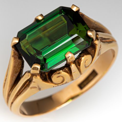 Vintage East-to-West Set Tourmaline Ring 14K Yellow Gold