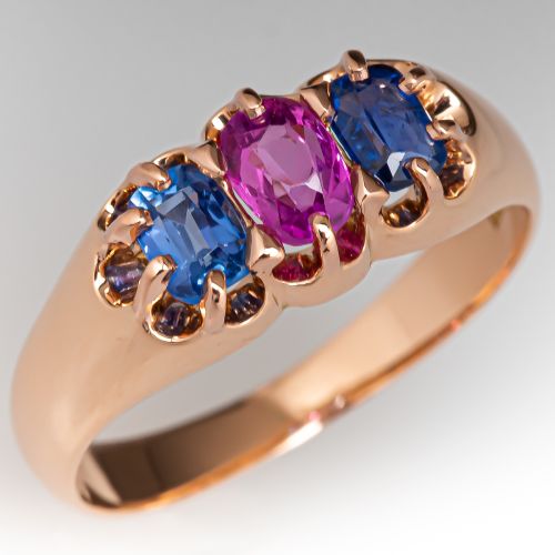 Late-Victorian Pink & Blue Sapphire Ring 14K Rose Gold
