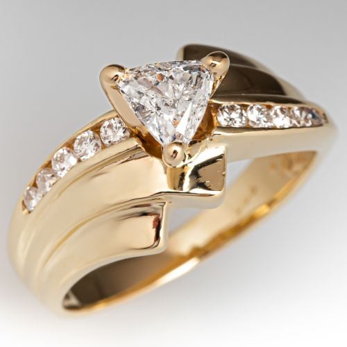 Triangular Diamond Engagement Ring 14K Yellow Gold