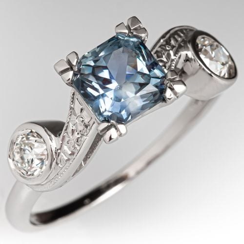 Montana Sapphire & Diamond Engagement Ring in Vintage Platinum Mounting