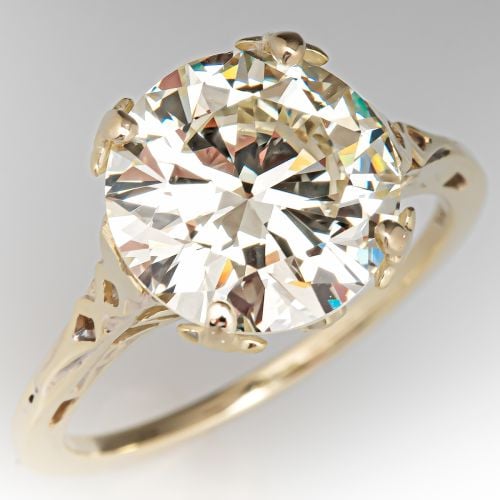 Stunning Vintage 4 Carat Diamond Engagement Ring 14K Yellow Gold 4.02Ct O-P/VS1 GIA
