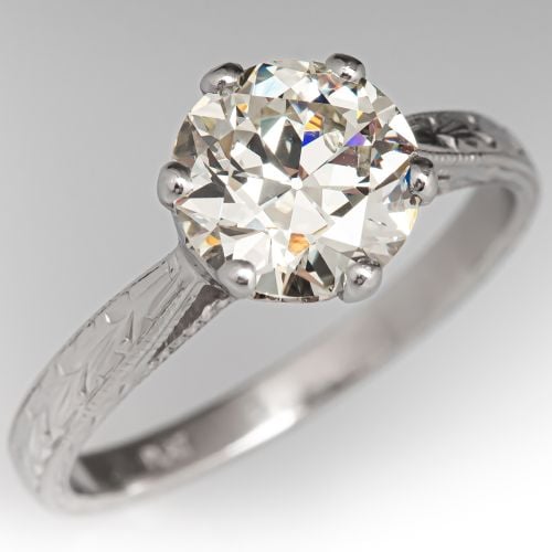 Circa 1930s Old Euro Diamond Engagement Ring Platinum