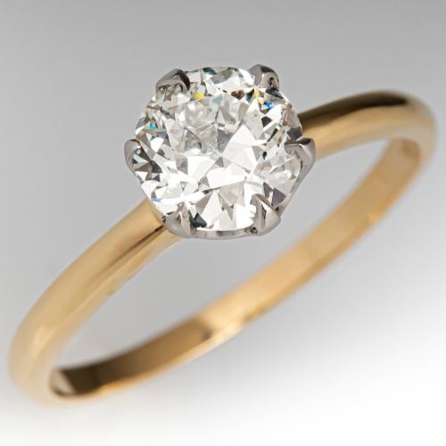 Old Euro Diamond Solitaire Engagement Ring 14K Yellow Gold .95Ct K/VS1 GIA