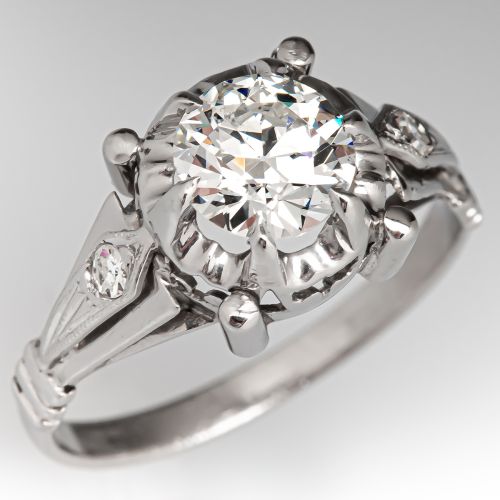 Old European Diamond Engagement Ring Platinum .87Ct I/SI1 GIA