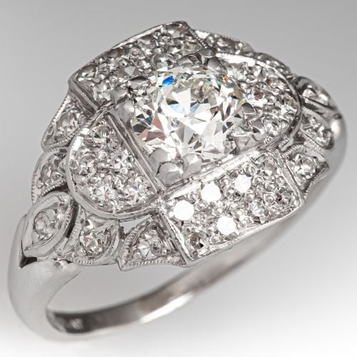 Stunning Art Deco Diamond Ring Platinum .71Ct I/VS2 GIA