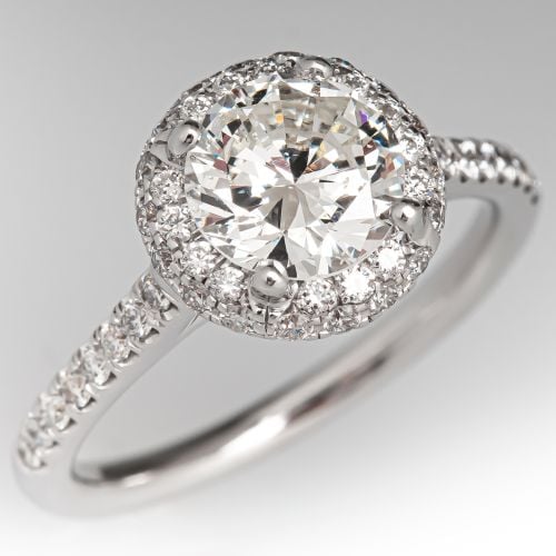 Round Brilliant Diamond Halo Engagement Ring 14K White Gold 1.00Ct H/SI2 GIA