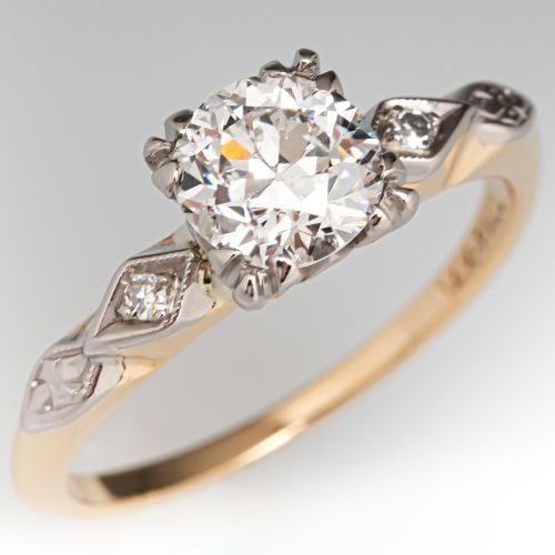 Vintage 1 Carat Diamond Engagement Ring 14K Gold 1.10Ct I/I1 GIA