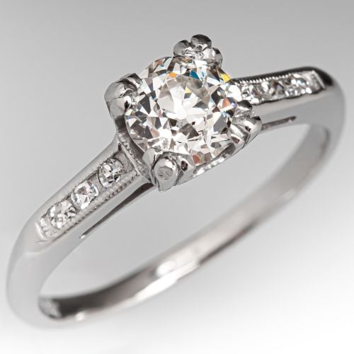 Vintage Old Euro Diamond Engagement Ring Platinum .75ct I/VS2
