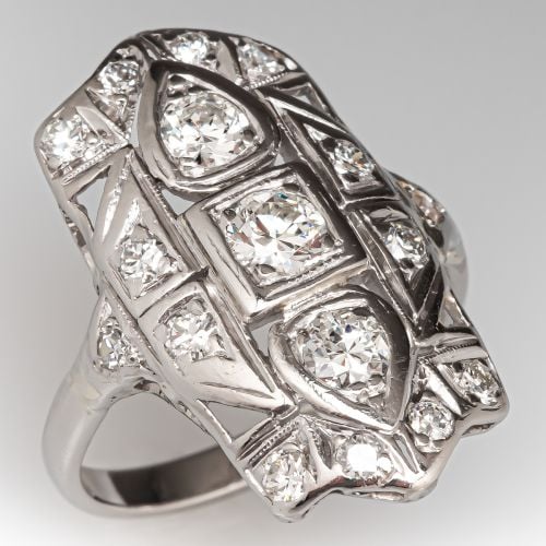 Art Deco North-to-South Diamond Dinner Ring Platinum