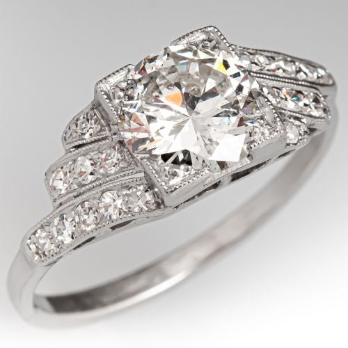 Vintage Milgrain Diamond Engagement Ring Platinum 1.45Ct H/I1 GIA