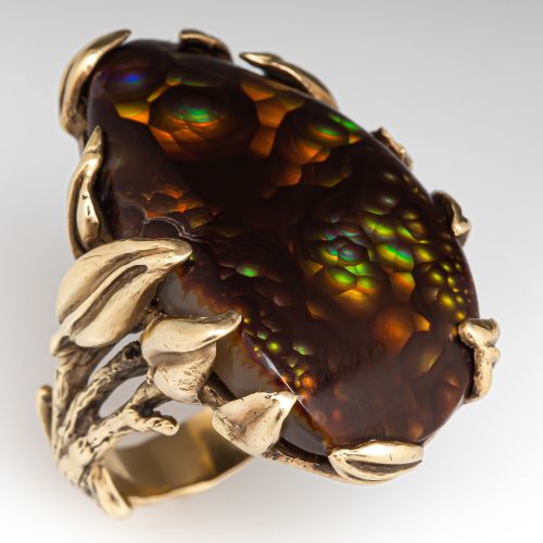 Fantastic Vintage Fire Agate Nature Ring 14K Yellow Gold