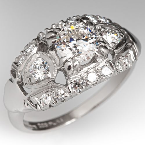 Gorgeous Vintage Old Euro Diamond Engagement Ring Platinum