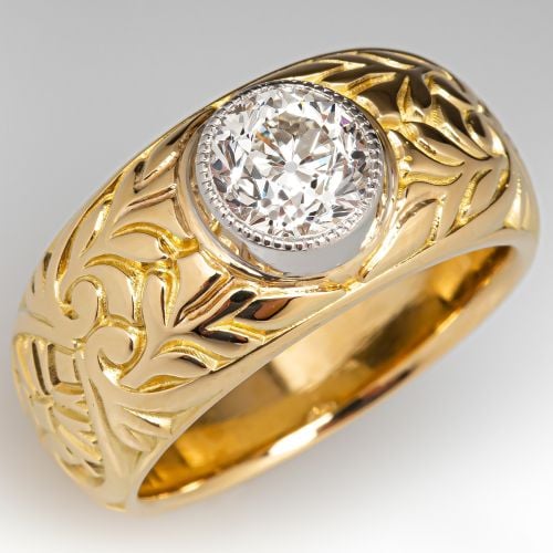 Magnificent Bezel Set Diamond Ring 18K Yellow Gold 1.44Ct I/VS1 GIA
