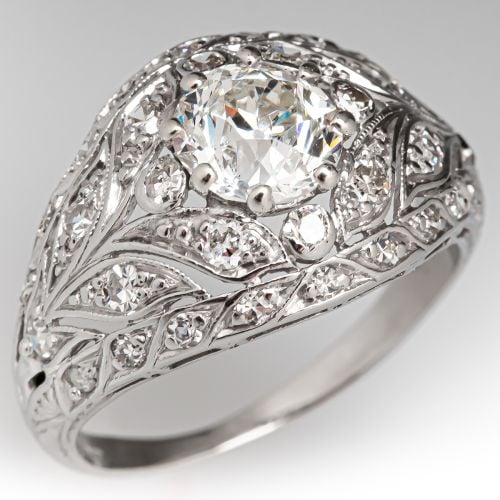 Stunning Circa 1920s Diamond Ring Platinum 1.02Ct I/SI2 GIA