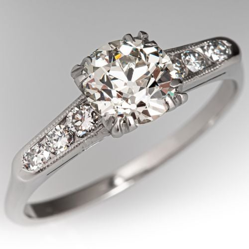 Circa 1950s Diamond Engagement Ring Platinum 1.15Ct L/VS2 GIA