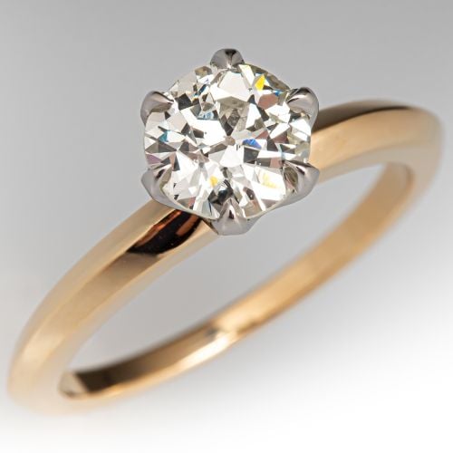 Knife-Edge Solitaire Diamond Engagement Ring 14K Yellow Gold/ Platinum .90Ct M/VS2 GIA