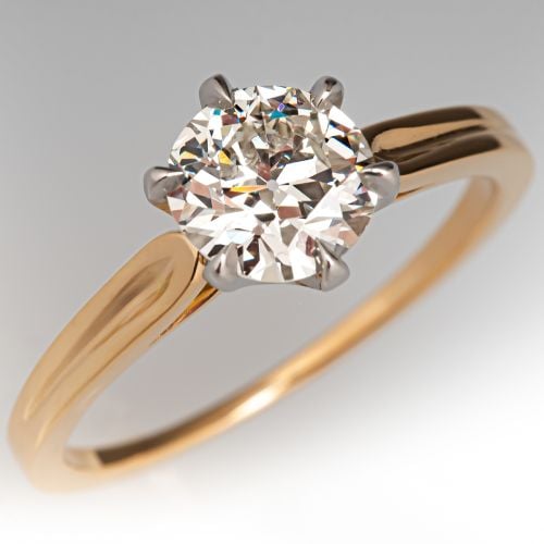 Solitaire Diamond Engagement Ring 18K Yellow Gold/ Platinum .98Ct J/VVS2 GIA