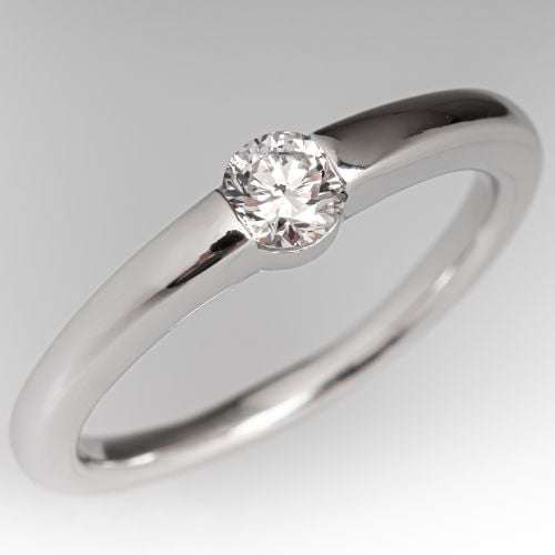 Semi-Bezel Set Diamond Solitaire Engagement Ring 14K White Gold