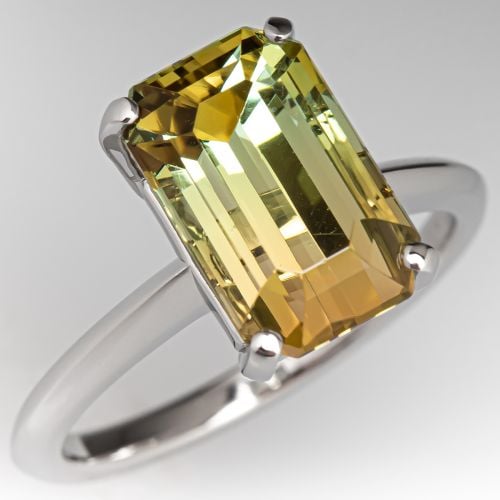 5 Carat Emerald Cut Bi-Color Tourmaline Ring Platinum