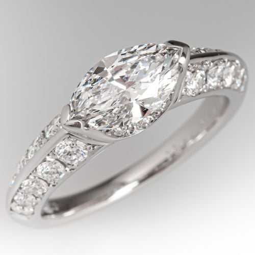 East-To-West Set Marquise Diamond Ring Platinum 1.07Ct D/SI2