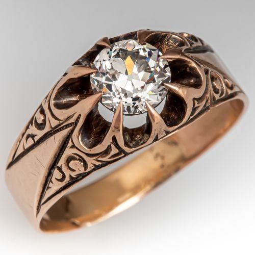 Late Victorian Old Euro Diamond Engagement Ring Yellow Gold .91Ct M/SI2 GIA