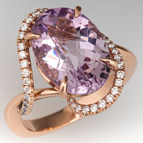 Rose De France Amethyst Diamond Ring 14k Rose Gold 