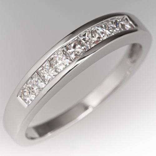 Channel Set Princess Cut Diamond Band Ring 14K White Gold