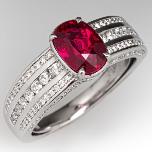 Designer Kat Florence Ruby & Diamond Ring 18K White Gold