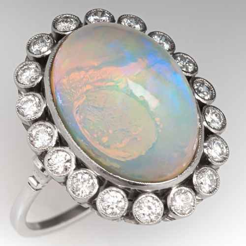 10 Carat Ethiopian Opal Ring w/ Diamond Halo Platinum 