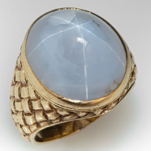 Woven Gold Design Star Sapphire Ring 14K Yellow Gold