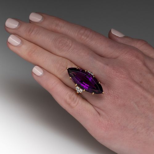 Fabulous 22 Carat Marquise Amethyst Cocktail Ring 18K Yellow Gold