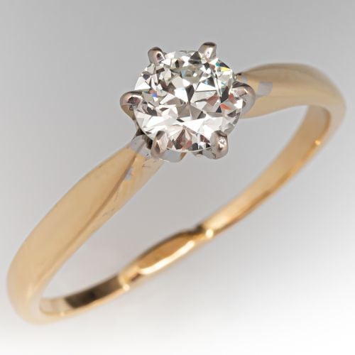 Cathedral Style Diamond Solitaire Engagement Ring 14K Yellow Gold