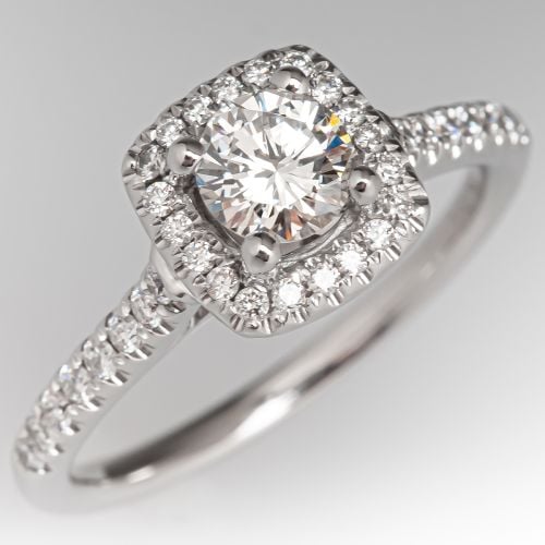 Lovely Diamond Halo Engagement Ring 18K White Gold