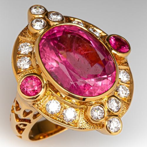 Paula Crevoshay 9.0Ct Pink Tourmaline Ring 18K Yellow Gold