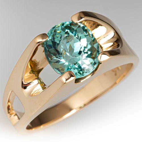 Light Teal Oval Tourmaline Solitaire Ring 14K Yellow Gold