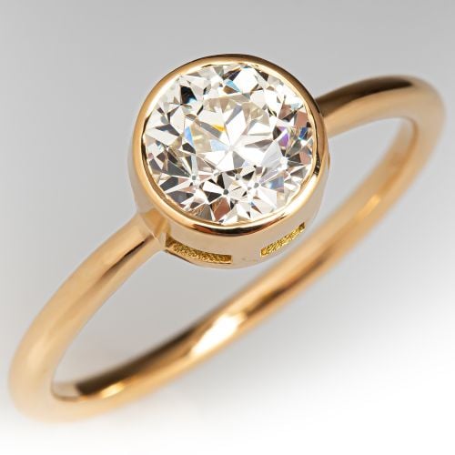 Bezel Set Old Euro Diamond Engagement Ring 18K Yellow Gold 1.13Ct N/SI1 GIA