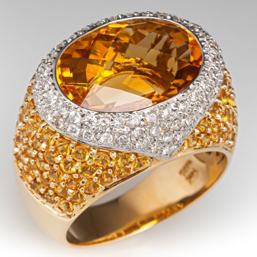 10 Carat Oval Citrine Cocktail Ring 18K Yellow Gold