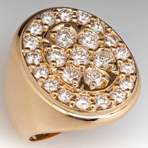 Attractive Oval Face Diamond Ring 14K Yellow Gold