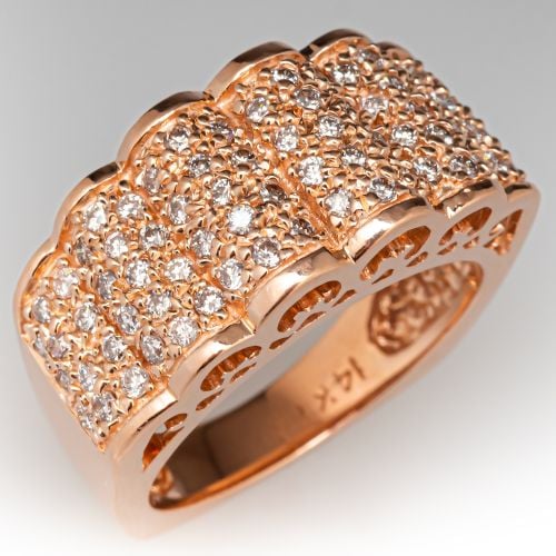 Fluted Diamond Wide Band Ring 14K Rose Gold