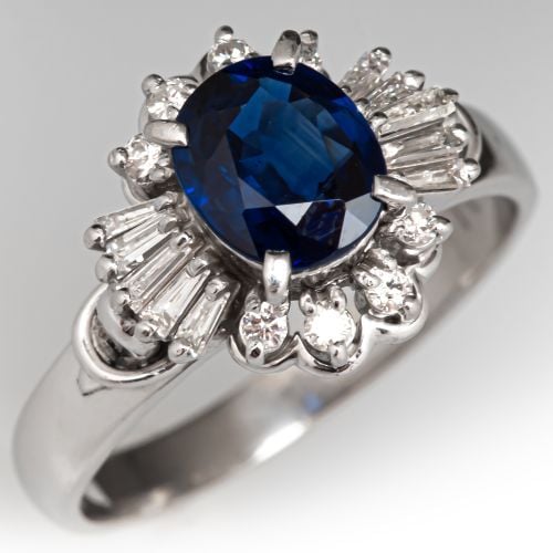 Vintage 1 Carat Sapphire & Diamond Engagement Ring Platinum