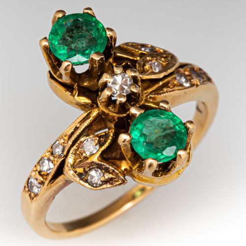 Vintage Emerald Diamond Ring 14K Yellow Gold