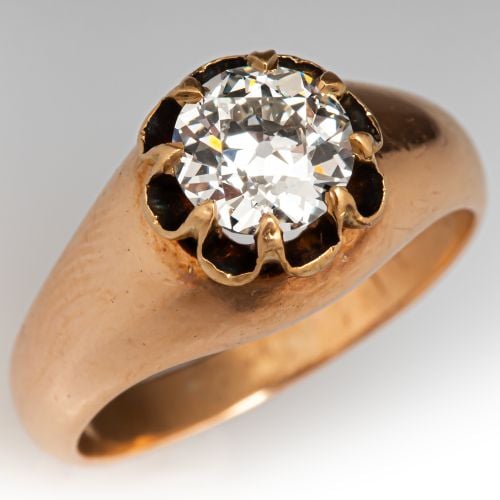 Victorian Old Euro Diamond Engagement Ring 14K Yellow Gold 0.86Ct K/SI1 GIA