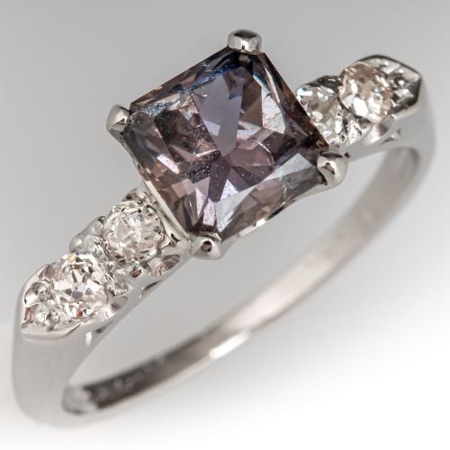 Color Shifting Square Cut Sapphire Engagement Ring Platinum
