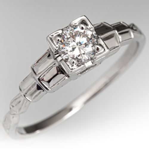 Vintage Illusion Set Diamond Engagement Ring 18K White Gold