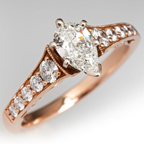 Pear Cut Diamond Engagement Ring 14K Rose Gold