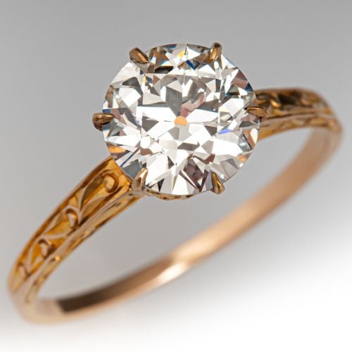 Vintage Diamond Engagement Ring W/ Engraved Shoulders Yellow Gold 1.50Ct L/VS1 GIA