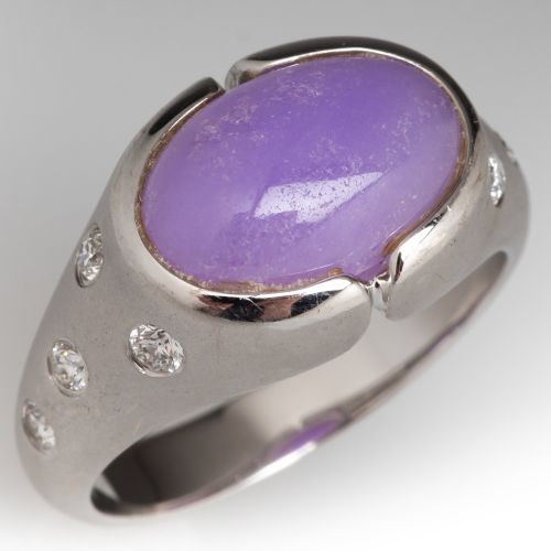 Fabulous Lavender Jade Diamond Ring 18K White Gold