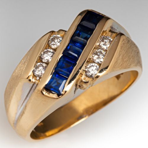 Chanel Set Square Sapphire Ring 14K Yellow Gold